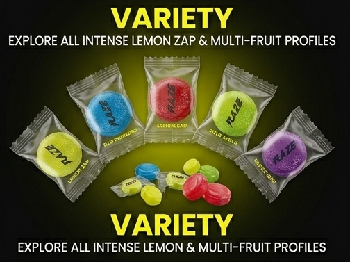 RAZE flavor variety — Lemon Zap and multi-fruit